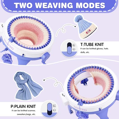 SENTRO Knitting Machine, 48 Needles Knitting Loom Machine with Row Counter | Smart Circular Knitting Machine with Gife Box,Knitting Gife for Adult&Beginners,Efficient DIY Crochet Machine for Hat,Scarves - color: 48Blue