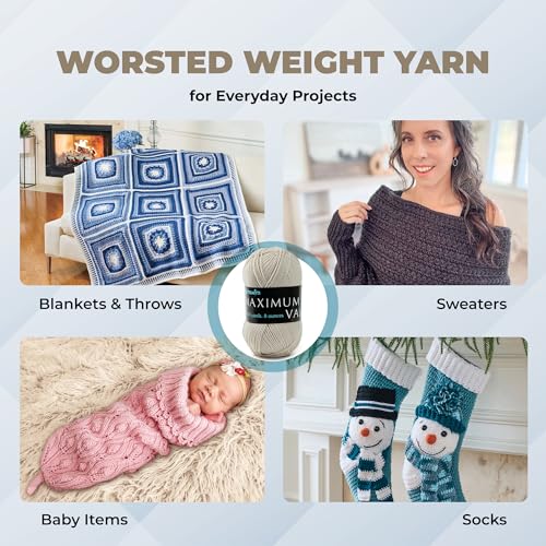 Mary Maxim Maximum Value Acrylic Yarn for Crocheting and Knitting, Soft Worsted Weight Yarn 4, Ideal for Blankets, Sweaters, Hats, and Scarves, 8 oz Skein (474 Yds), Cottonwood - color: Cottonwood