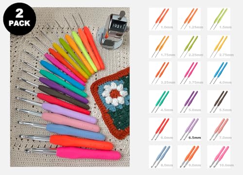 2Pcs 6.5mm Crochet Hooks, Ergonomic Crochet Hook for Arthritis | Knitting Needles for Beginners,Extra Long, Smooth, Comfortable for Knitting Sweaters,Scarves and Hats(Size K / 6.5mm) - size: 6.5mm