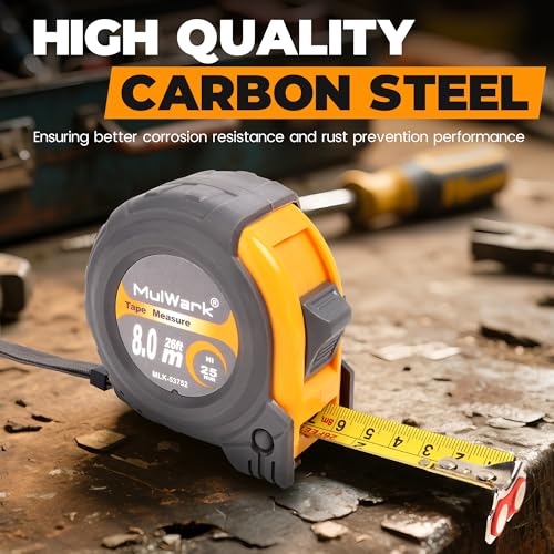 MulWark 25ft Metric Tape Measure, Measuring Tape Retractable, Easy Read Measurement Tape Both-Side Metal Blade, Magnetic Hook & Shockproof Case for Construction, Carpenter, Architect, Woodworking - color: Red, size: 7.9 m