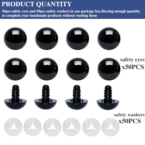 Thalinfayi 10mm Solid-Black Safety Eyes Craft Eyes for Amigurumi Crocheting | 100pcs Plastic Crochet Eyes and Washers for DIY Stuffed Plush Animals & Handmade Crafts ,Gloosy Smooth Surface, Even Color - size: 10mm