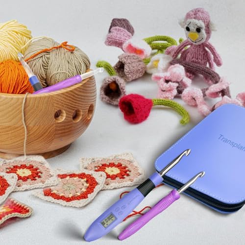 BZVV Light Up Crochet Hook Set Everything Crochet Counter 22 Different Size | Digital stitch counting, lighted ergonomic dual handles, reinforced connection and complete everything crochet tools. - color: blue-22 Sizes