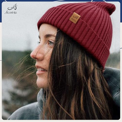 ACUSHLA Waterproof Windproof Winter Hat for Men Women Fleece-Lined Beanie - color: Red