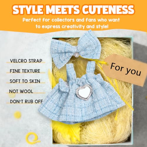 AICase for 17cm Doll Clothes/Outfit,Clothes Set for 17cm Doll,2 Piece Set Premium Luxury Chic Dress Clothing, Girls Stylish Adorable Dolls Clothes Accessories_2 - style: Sky blue