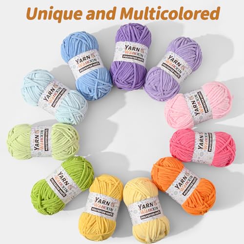 3 Pack Soft Chenille Yarn for Crocheting, Fluffy Chunky Crochet Yarn for Baby Blanket, (5.29oz/196.8yds) Fuzzy Velvet Yarn for Amigurumi&DIY Puzzle、Crafts、Scarf(3 Azure) - color: 3 Azure