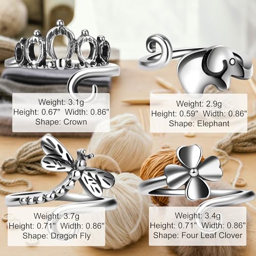 8 PCS Crochet Rings Sunflower Crown Cat Dog Butterfly Four-Leaf Clover Adjustable Yarn Tension Ring Knitting Tools Supplies Crochet Gifts for Crocheters - color: Sunshine Garden Crochet Rings Set