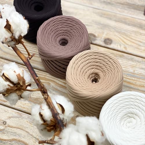 Bobilon 7-9 mm T-Shirt Yarn Kit - 4 Cotton Balls, Crochet - Chicago Set | 4 matching cotton t shirt yarn balls, 54 yds each (216 total), 7-9 mm; ideal for crochet bags and baskets - color: Chicago