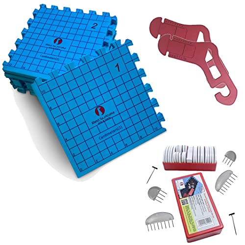 Red Suricata Knit Blocking Bundle (CMs Grid) | Extra Thick Blocking Mats for Knitting & Curved Knit Blocking Comb Set & Adjustable Sock Blockers - All in one Storage Bag - size: CMs grid
