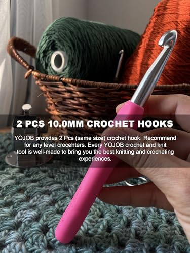 2Pcs 10mm Large Crochet Hooks, Ergonomic Crochet Hook for Arthritis and Beginners, Extra Long, Smooth, Comfortable (Size N / 10.0mm) - size: 10.0mm