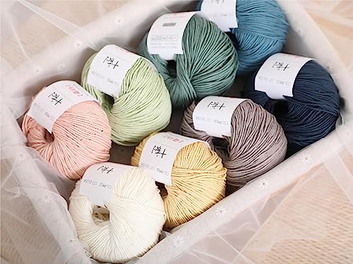 Fine Weight Knitted and Crocheted Cotton Yarn, 100% Long Staple Cotton Yarn, Baby Sports, 2 Packages of 100g/3.52oz (Per Skein 50g/162yards)-Jade White - color: PM12-Jade White