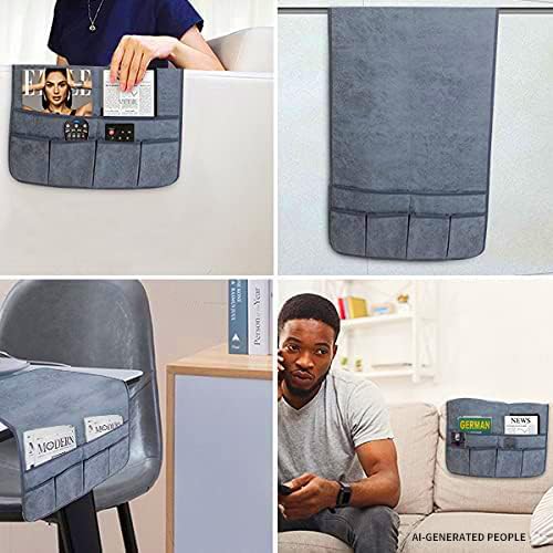 HAOMAIJIA Sofa Armrest Organizer, Remote Control Holder for Recliner Couch | Anti Slip Arm Chair Bedside Caddy Storage Organizer With 6 Pockets For Cell Phone Tv Remote Control Magazines (grey blue) - color: grey blue, size: 35 Inches × 19.3 Inches