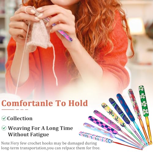Looen Crochet Hook 9-Piece Set, Ergonomic Soft Grip for Crocheting, Warm Crochet Hooks, Beautiful Knitting and Crochet Supplies, Crochet Kits for Arthritis Patients and Beginner Kids. - color: purple