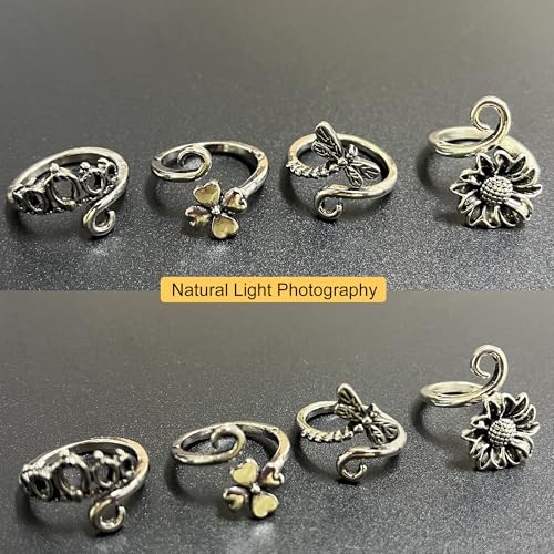 4 PCS Crochet Rings for Fingers Butterfly Flower Crown Bow Knot Sunflower Adjustable Yarn Tension Ring Knitting Accessories Crochet Gifts for Crocheters - color: Nature's Luck Crochet Rings Set