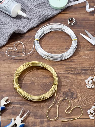 65.6 Feet 15 Gauge Round Aluminum Wire, Bendable Metal Craft Wire Mixed Color Soft Craft Supplies for Earring Necklace Jewelry Making DIY Artwork Science Projects, 1.5mm - color: Gold & Silver, size: 10 Gauge