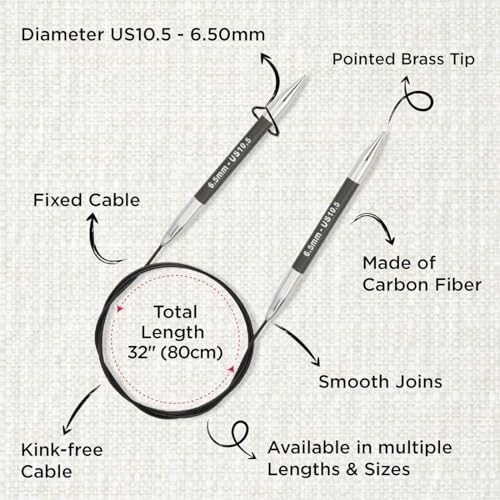 KnitPro Karbonz Fixed Circular Needle 32"(80cm) | US Size 10.5 (6.5mm) - size: US 10.5 (6.5mm)