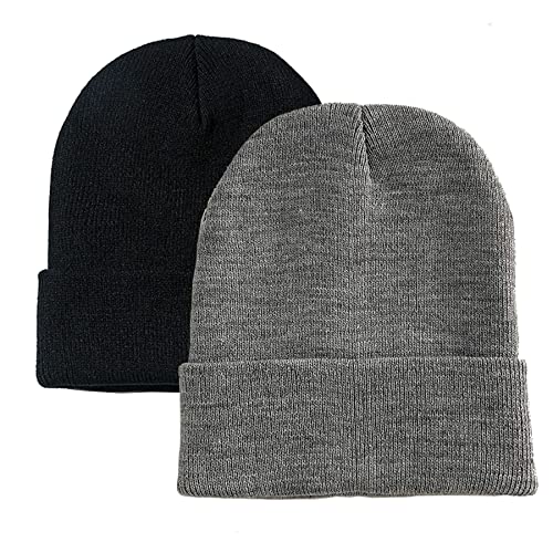 NPJY Unisex Beanie for Men and Women Knit Hat Winter Beanies | Warm-Keep & All-Size, Comfortable & Durable, Soft for Winter Weather - color: Black+grey