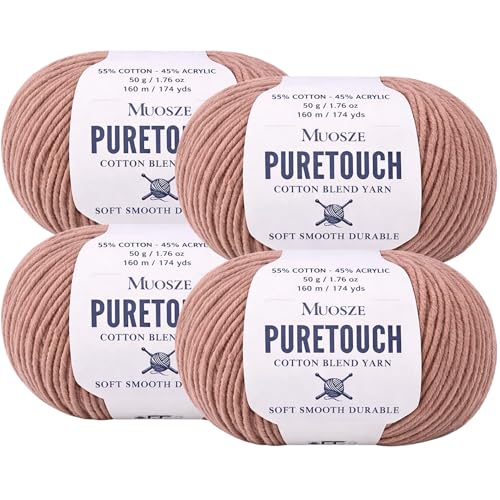 PureTouch Cotton Blend Yarn, Soft & Durable Crochet Yarn for Knitting & Amigurumi, 174 Yards, 50g, 55% Cotton 45% Acrylic (Taupe Beige, 4 SKEINS) - color: Taupe Beige, size: 4 SKEINS