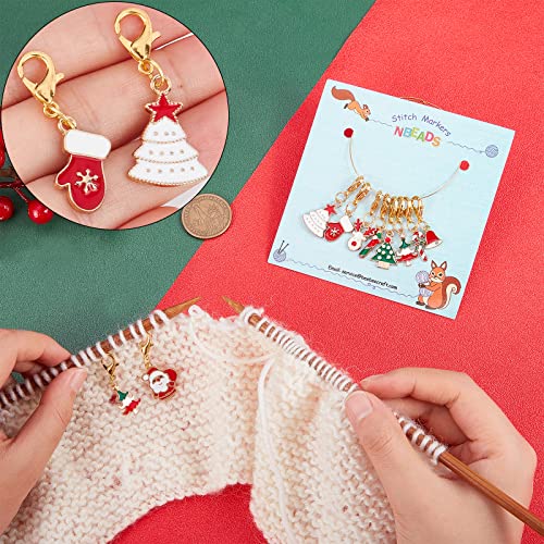 NBEADS 8 Pcs Christmas Theme Stitch Markers, 8 Styles Christmas Tree/Christmas Reindeer Alloy Enamel Crochet Stitch Marker Charms Locking Stitch Marker for Knitting Weaving Sewing Handmade Jewelry - color: Christmas Theme