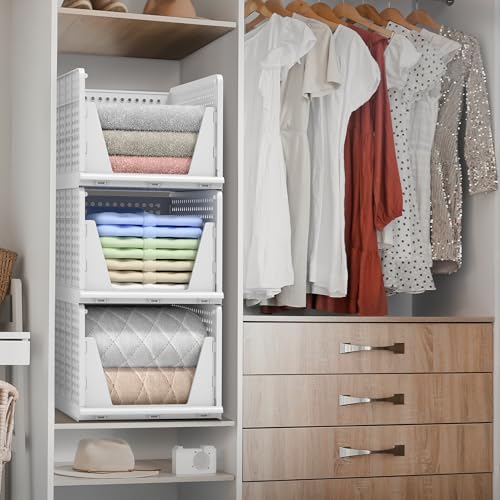 Sorbus Stackable Closet Organizer, Open-Front Shelf Bins (3 Large) | Plastic shelves and baskets for clothes in pantries, bathrooms, kitchens, garages, cabinets and countertops. - size: 3 Large