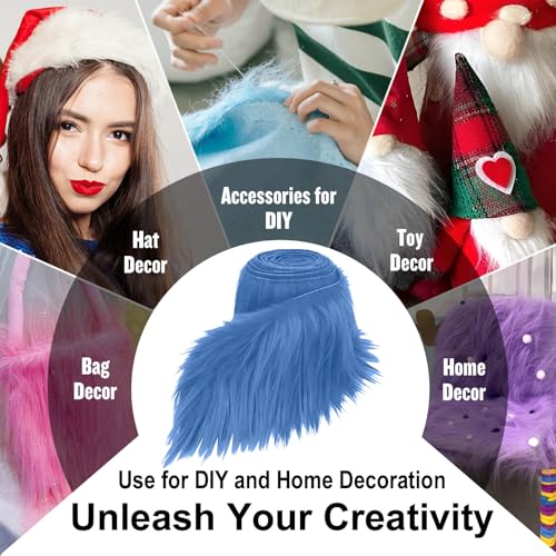 Sky Blue 2x60Inch Faux Fur Shaggy Plush Faux Fur, Fabric Precut Strips Fluffy Fuzzy Faux Fur, Craft Beard Hair, Beard Miniature Dolls Rugs Mats Gift, Winter Halloween Christmas Costume Party Decor - color: Sky Blue