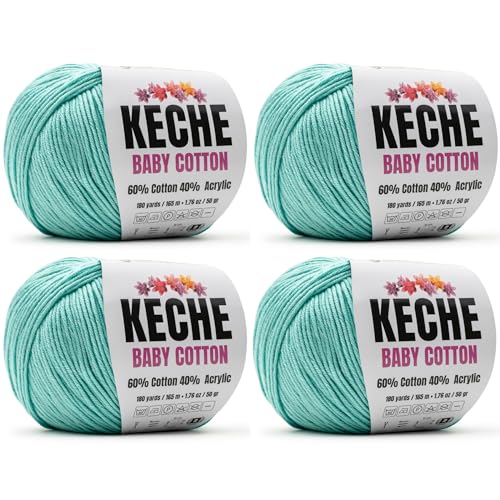 Keche Cotton Yarn, 60% Cotton 40% Acrylic Yarn, Soft Cotton Yarn for Crochet and Knitting, Amigurumi Yarn 4 Skeins/Balls [1.76 Oz (50g) / 180 Yrds (165m)] x 4 - Baby Blue - color: BABY BLUE, size: 4 SKEINS