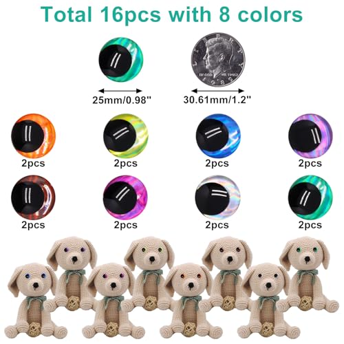 BUXIMN 16pcs 25mm 3D Large Safety Eyes for Crocheting, Tie Dye Laser Crochet Safety Eyes, for Stuffed Animals Doll Eye Crafts - color: Colorful A, size: 25mm