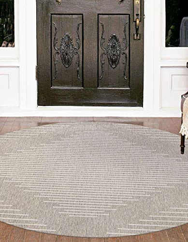 Unique Loom Outdoor Modern Collection Area Rug - Tambor (13' Round, Gray/ Ivory) - color: Gray/Ivory, size: 13' (Round)