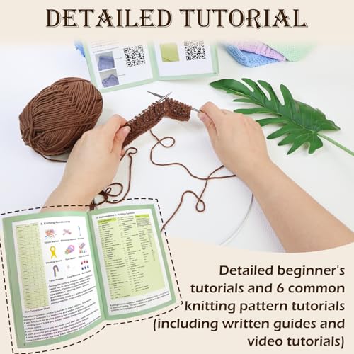 Lewhoo Knitting Kit for Beginners, 6 Patterns Dishcloth Learn to Knit Kit | Step-by-Step Instruction,Complete Knit Starter Kit -Including Yarn, Knitting Needle&Accessories