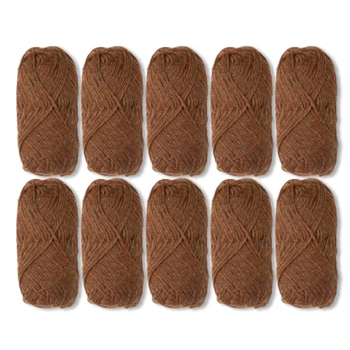 Knit Picks Wool of the Andes Brown 100% Wool Yarn Pack for Knitting | 10 skeins (500g total) of soft worsted weight crocheting yarn in Amber color, good for felting. - color: Amber