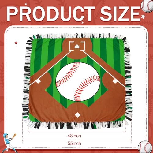 Chumia 2 Pcs/1 Set Baseball Tie Blankets Craft Kit 57 x 57 Inch Baseball DIY No Sew Fleece Blanket Red and White Sports Ball No Sew Fabric Tie Knot Throw Craft Gift for Sports Theme Party Favor - style: Red and White Baseball