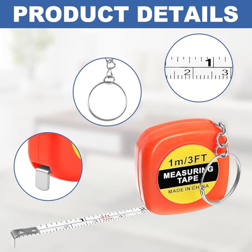 Mini Tape Measure Keychain - 8 Pack 3ft Retractable Measuring Tapes with Stable Slide Lock, 1.5 Inch Sliver Portable Retractable Small Tape Measure for DIY, Sewing, Office & Party Favors