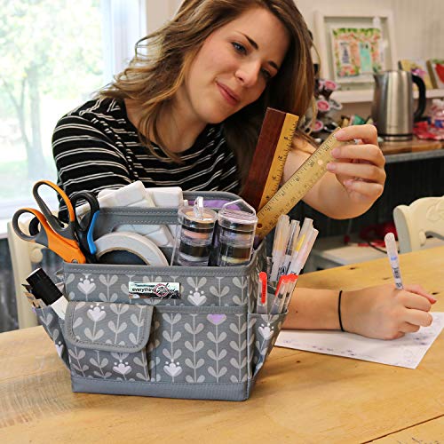 Everything Mary Desktop Tote Organizer – Purple & Grey Floral Craft Caddy – Storage Bag for Art Supplies, Sewing, Scrapbooking & DIY Tools – Portable Craft Organization - color: Purple Floral