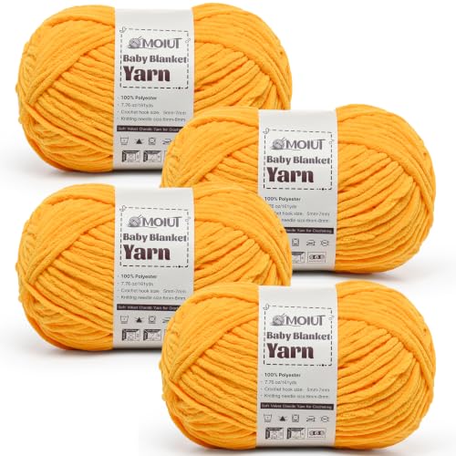 Fluffy Chunky Yarn for Crocheting, Chenille Crochet Yarn 6 Super Bulky, 4 Pack of 161 yds/7.76 oz Baby Blanket Yarn, Soft Velvet Yarns for Knitting Amigurumi&DIY Crafts/Hats/Socks(4 Golden Yellow) - color: 4 Golden Yellow