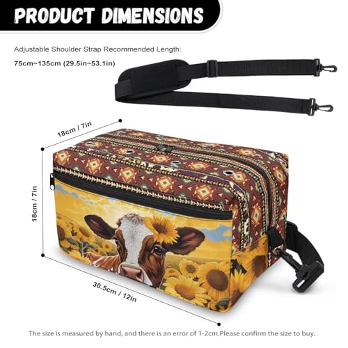 Fuxowvby Sunflower Cow Crochet Bag Tribal Print Yarn Storage Organizer with Adjustable Straps Lightweight Knitting Bag Carrying Case with Holes - color: Sunflower Cow Tribal Print