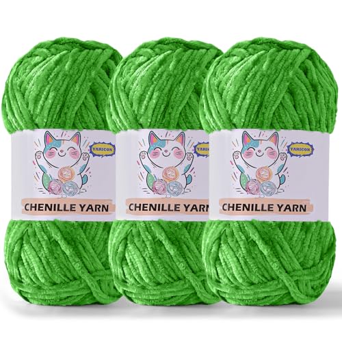 3 Pack Velvet Chenille Yarn for Crocheting and Knitting Beginners,Christmas Green Velvet Plush Fuzzy Fluffy Chenille Yarn for Crochet Blankets/DIY Crafts(Christmas Green) - color: Christmas Green