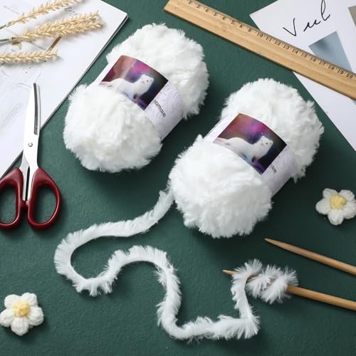 Nuanchu 6 Skeins Soft Faux Fur Yarn Fluffy Eyelash Yarn | White, Fuzzy Faux, Fuzzy Bulk for Crochet Knit Clothes Baby Blanket Rugs Knitting, Total Length 180 M/ 197 yd