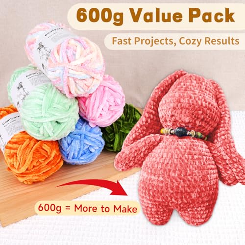 Velvet Chenille Yarn Bulky Yarn for Crocheting, 6 Pack (Pink) | Each Big Skein 100g/3.5oz, Total 525Yards, #5 Fluffy Chunky Yarn, 100% Polyester, for Blankets, Scarves & Crafts - color: Pink