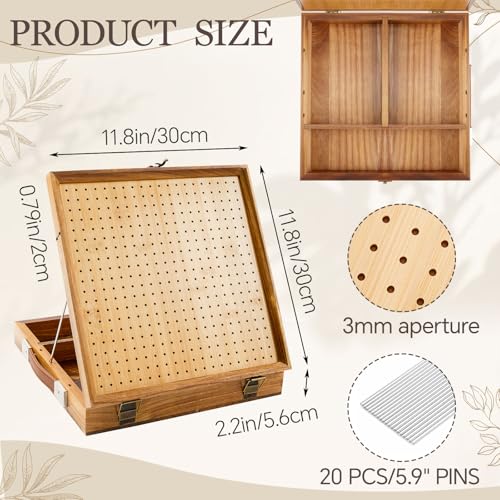 Fiwochic 12" Crochet Blocking Boards with Storage Drawer and Pegs for Crochet Projects, Granny Square Bamboo Blocking Board, Crocheting Accessories Gifts for Grandmothers, Crocheters