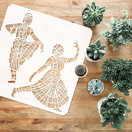 FINGERINSPIRE Indian Dance Stencils - 11.8x11.8 inch Plastic Stencil Templates for Classical Indian Dancer Patterns - color: 2 Indian Dancer