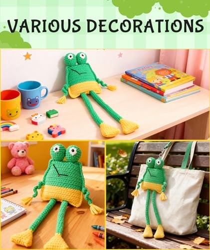 Totiro Crochet Kit for Beginners, Long-Legged Frog Amigurumi Starter Kit, Easy DIY Craft Set with Step-by-Step Video Tutorials, Animal Crochet Pattern Learning Kit for Teens Adults Birthday Gift - color: Frog