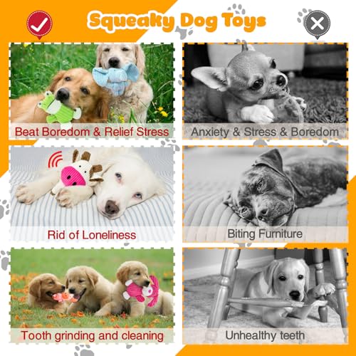 MRSOHRET Dog Toys Squeak, Tough Plush Puppy Chew Toy for Aggressive Chewers | 5 Pack Durable Plush Puppy Chew Toys for Teething, Stuffed Dog Toy for Large Medium Small Breed to Keep Them Busy