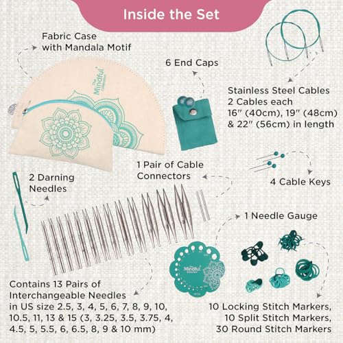 KnitPro The Mindful Collection Passion Interchangeable Needle Set 4" (10cm) | 13 US Sizes (2.5-15) - size: Passion