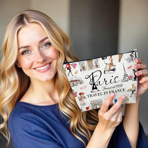 Paris Travel Gift Makeup Bag, City Themed Cosmetic Pouch for Women | Travel in France Essential, Paris Souvenirs Bag, Trip Favors for Traveller Lovers - color: multicolor0206