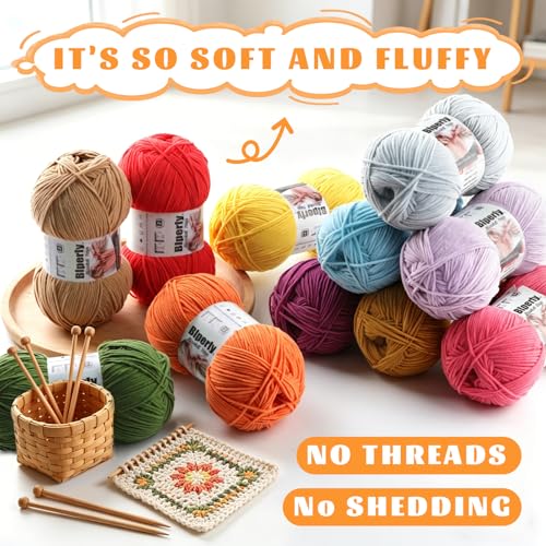 Skinny Chenille Yarn for Crocheting, #2 Blue Soft Baby Blanket Fluffy Yarn | 4 Pack of 314 Yds, 3.5 Oz Sport Fingering Weight Fine Yarn, Plush Thin Velvet Yarn for knitting Blankets, Amigurumi Yarns - color: Blue