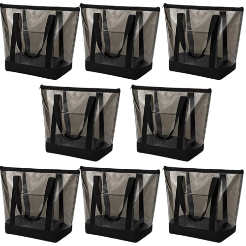 Reginary 8 Pcs Clear Tote Bags Shoulder Handbag Security Approved See Through Bag with Zipper Closure for Sport Event Travel - color: Black, Grey