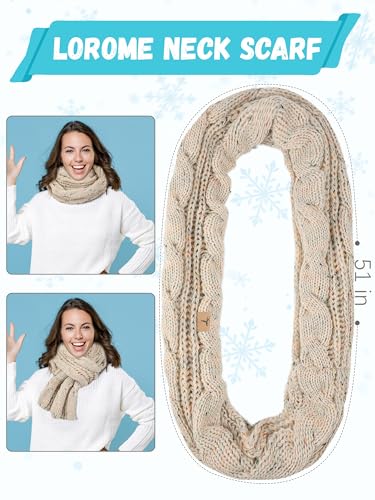 LOROME Winter Beanie Hat Scarf Gloves, Warm Fleece Knit Neck Scarf Set Gift | Hats Gloves Scarf Set, Touchscreen Gloves, Universal Size Neck Scarf Set Winter Gifts for Unisex Adult Winter Wear - color: Off White Confetti