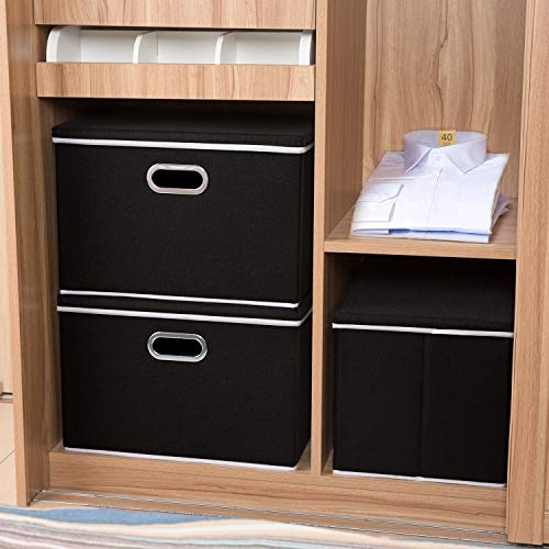 PRANDOM Large Foldable Storage Boxes with Lids [5-Pack] Organizer Containers Baskets Cube with Cover for Home Bedroom Closet Office Black17.7x11.8x11.8 For 6+ Year Old Boys and Girls - color: Black, size: L(5-Pack)
