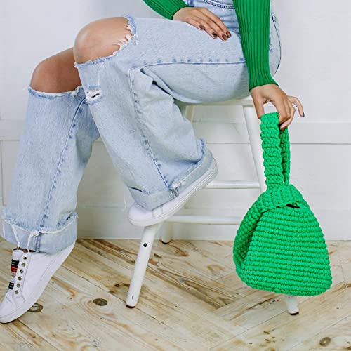 Bobilon 5-7 mm Cotton Yarn - Crochet, Knitting, Macrame - Green Apple | 100% cotton t shirt yarn for crochet, knitting & macrame; great for handbags & baskets; new fabric, not recycled; 109 yds - color: Green Apple Limited