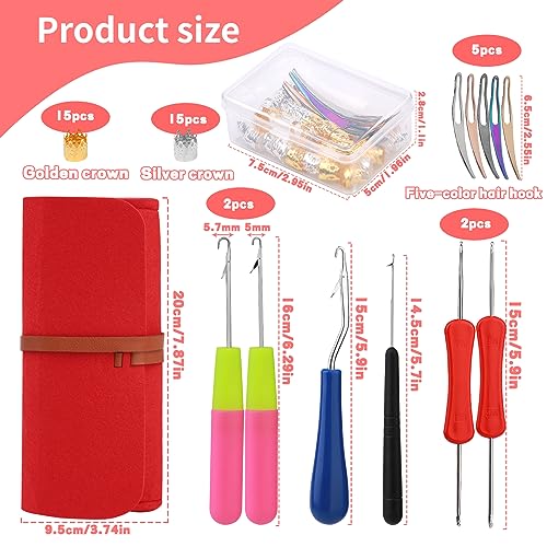 QMNNMA Dreadlock Crochet Hook, 48 Pcs Loc Crochet Needle for Hair | 6 Dcrochet Hooks for Hair, Different Size Bent Latch Hook, Crochet Needle for Hair Braiding with Red Case and Dreadlocks Tool - color: pink