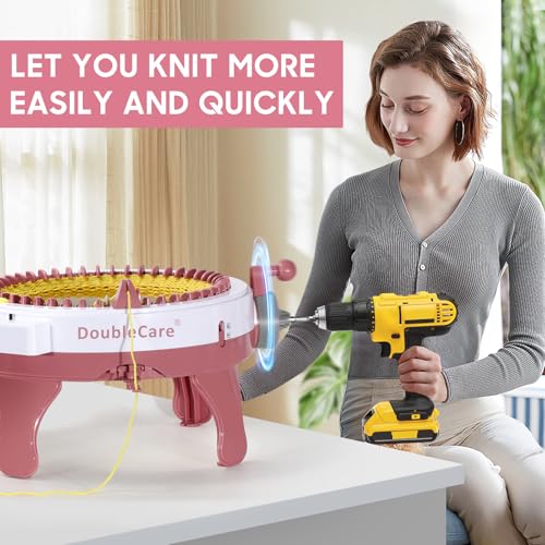 DoubleCare Knitting Machine Adapter, Quick Knit Machine Attachment | with Hexagonal Steel Drill Electric Screwdriver, Compatible with 48/40/22 Needles, DIY Craft Fast Knitting Christmas Hats - size: Accessories-Gray